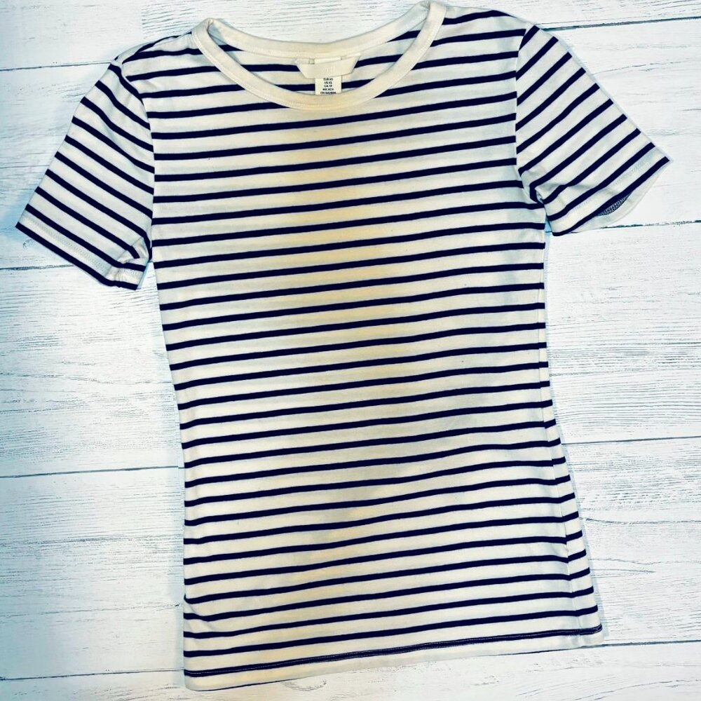 H&M Navy Blue & White Striped Short Sleeve Tee Size XS - Picture 4 of 5